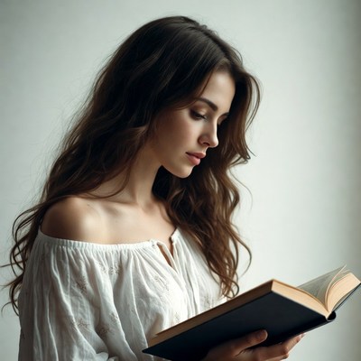 Woman reading book by window