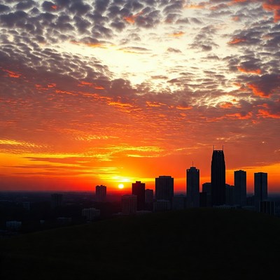 Sunset over city skyline