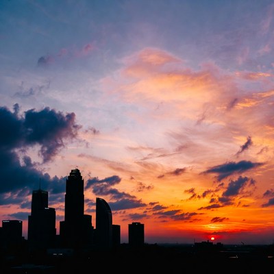 City skyline at sunset