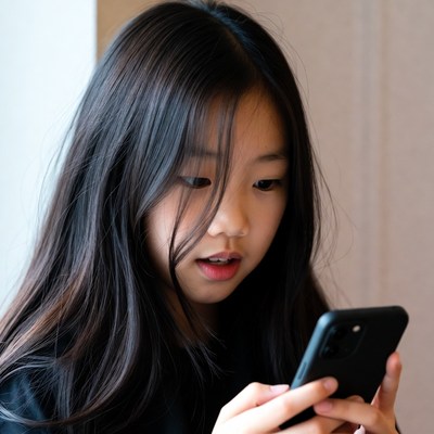 Asian girl looking at smartphone