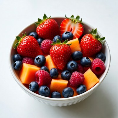 Bowl of Strawberries Blueberries Raspberries Cantaloupe