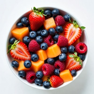 Mixed Berries and Cantaloupe in Bowl