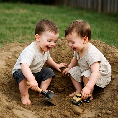 Twin toddlers playing in sandpit