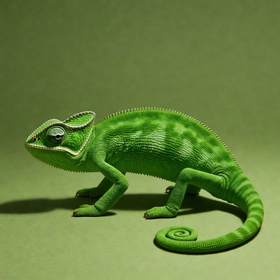 Green chameleon on isolated background