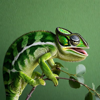 Green chameleon on branch
