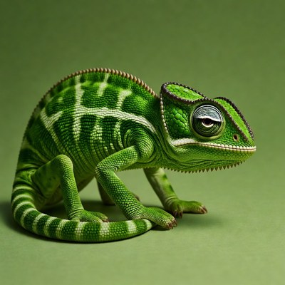 Green chameleon on isolated background