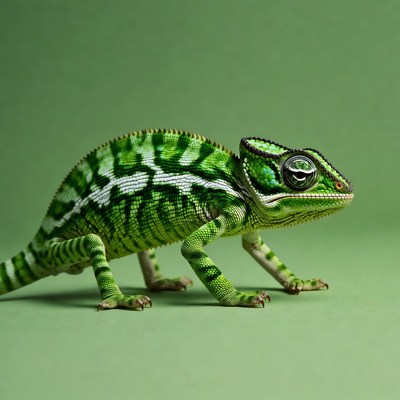 Green chameleon on isolated background