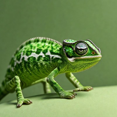 Green chameleon on isolated background