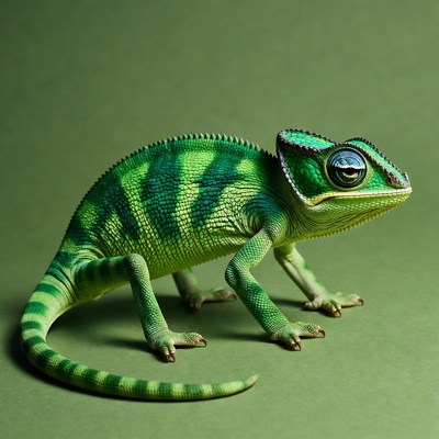Green chameleon on isolated background