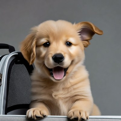 Golden Retriever Puppy Peeking from Carrier
