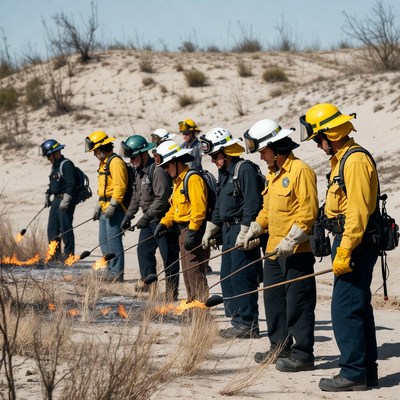 Firefighters conducting controlled burn training
