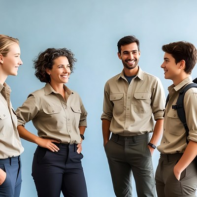 Group of four smiling in khaki uniforms