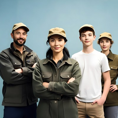 Team in khaki caps and jackets