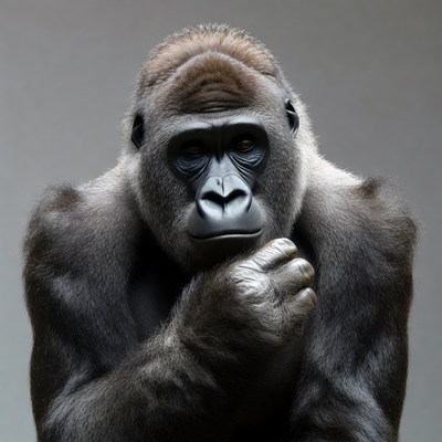 Gorilla thinking with hand on chin