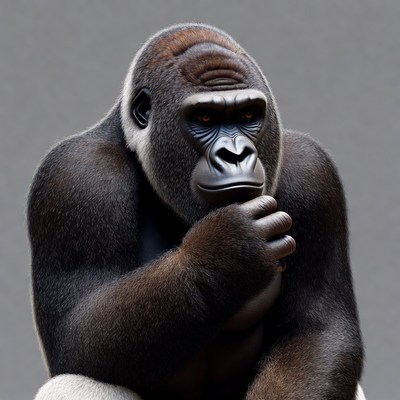 Gorilla thinking with hand on chin