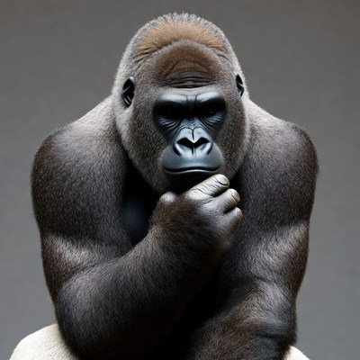 Gorilla thinking with hand on chin