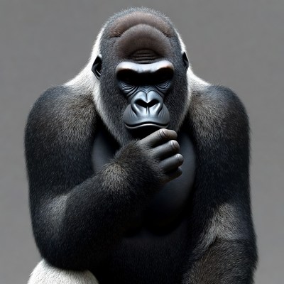 Gorilla thinking with hand on chin