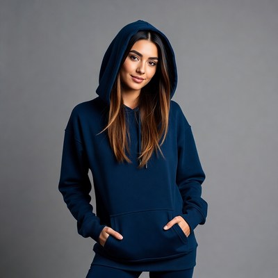 Woman in blue hoodie