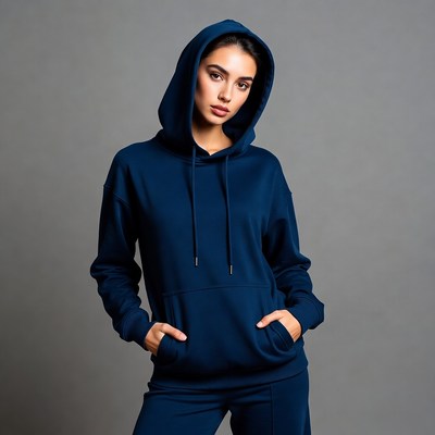 Woman in navy blue hoodie