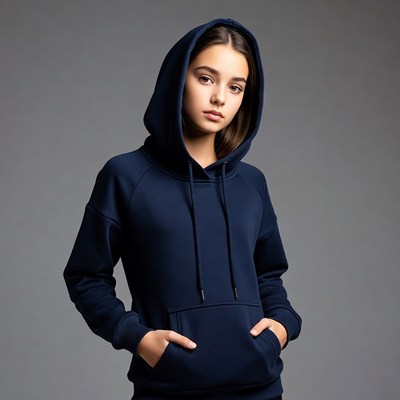 Teen girl in navy hoodie