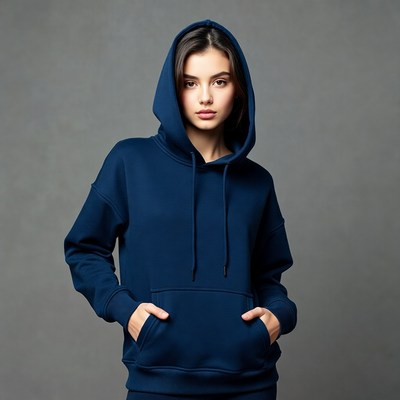 Young woman in blue hoodie