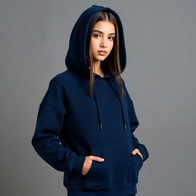 Teen girl in navy hoodie