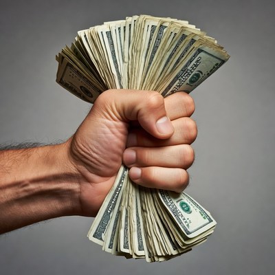 Man gripping stack of US dollars