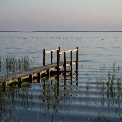 Wooden pier extending into lake