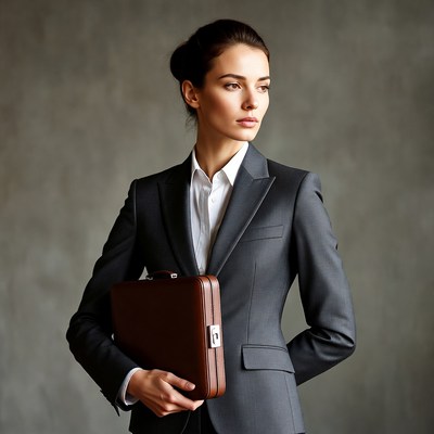 Businesswoman holding brown briefcase
