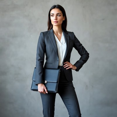 Business woman in suit holding briefcase