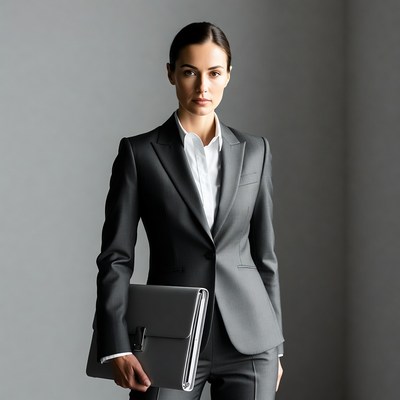 Businesswoman holding gray briefcase