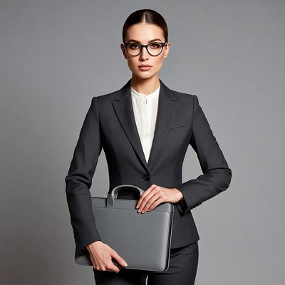Business woman holding laptop briefcase