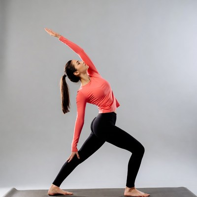 Asian woman doing warrior yoga pose