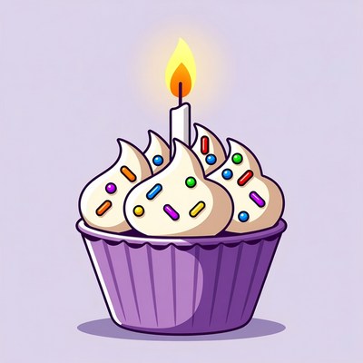 Cupcake with lit birthday candle