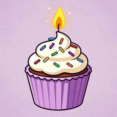 Purple Cupcake with Lit Candle
