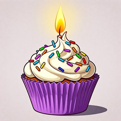Purple Cupcake with Lit Candle
