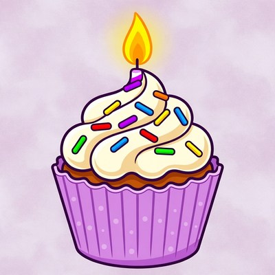Purple Cupcake with Lit Candle