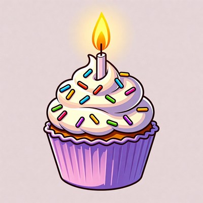 Cupcake with lit birthday candle