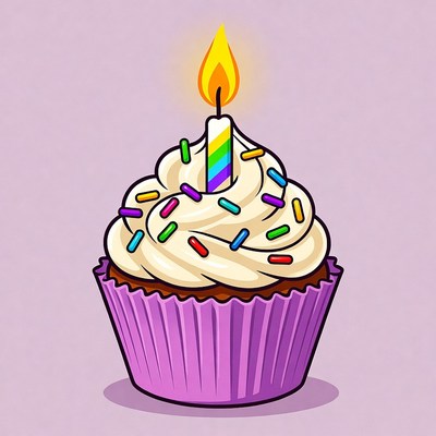 Cupcake with Rainbow Candle