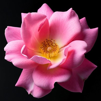 Pink Rose Bloom on Black Background