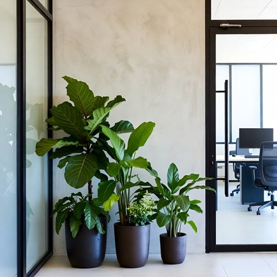 Potted Plants by Glass Office Door
