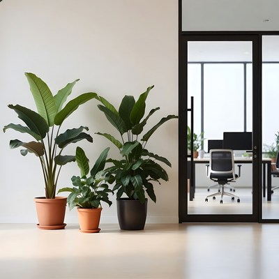 Indoor Plants Near Glass Office Door