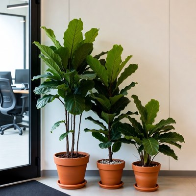 Three Fiddle Leaf Fig Plants in Terracotta Pots