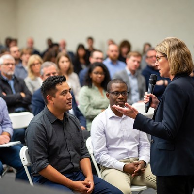 Woman speaking at conference audience