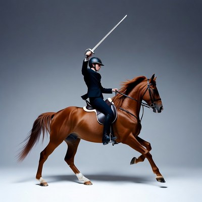 Woman riding horse with sword