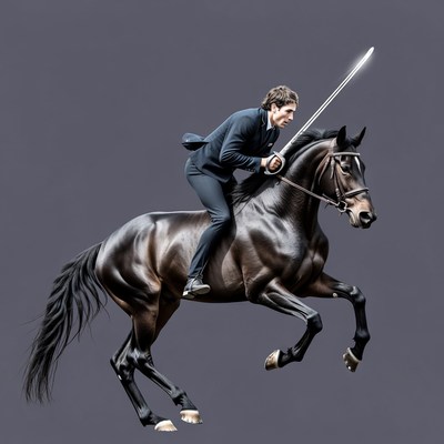 Man riding horse with sword