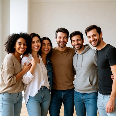 Diverse group smiling together