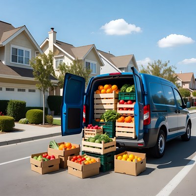 Blue Van Loaded with Fresh Vegetables