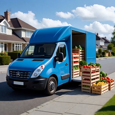 Blue Delivery Van with Vegetables