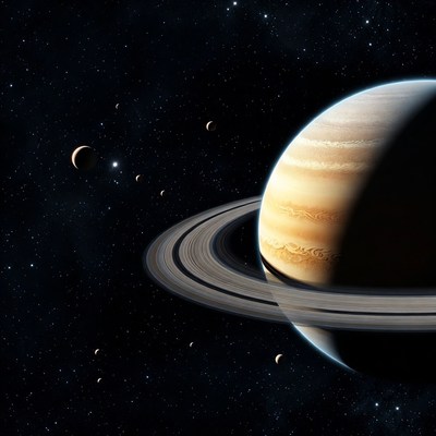 Saturn with Rings in Space